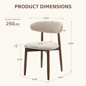 Sillas de Comedor Modernas Minimalistas Tosee con Tela Beige y Respaldo Curvo, Patas de Madera Maciza Marrón Oscuro, 1 Año de Garantía, para Comedor - Product Image 6