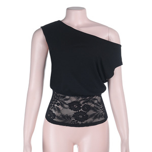 Haut asymétrique ajusté en dentelle à une épaule pour femme avec dentelle florale tendance - Product Image 5