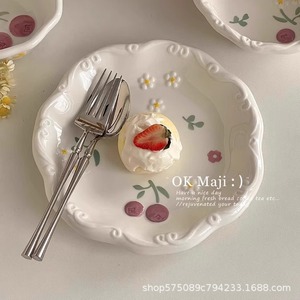 Platos de cerámica con forma irregular, diseño de flores, plato bajo para postres, desayunos, fiestas y uso doméstico. - Product Image 4