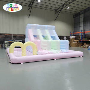 Toboggan aquatique gonflable 3 voies Pastel Macaron avec piscine, château gonflable pour enfants pour fêtes de jardin et parcs d'attractions - Product Image 5