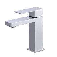 Robinet de lavabo carré contemporain en acier inoxydable, robinet de salle de bain monotrou eau chaude et froide pour lavabo