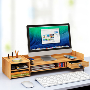 De bambú <span class=keywords><strong>Monitor</strong></span> elevador portátil con 3 niveles de almacenamiento de escritorio organizador cajón con cerradura - Product Image 4