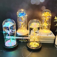 Brillante 24k oro de Rosa Luz LED cuerda en el colorido de la hoja de oro de flores rosa en cúpula de vidrio