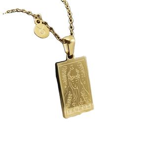 Collana Trendy Taurus 2024 di Alta Qualità Placcata in Oro 18K con Pendente Quadrato Zodiacale Tarocchi Vintage - Product Image 1