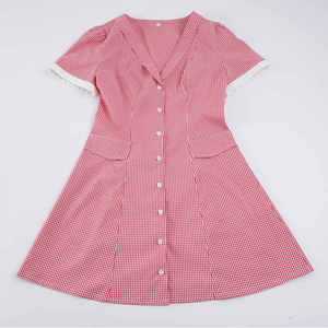 ชุดเดรสลายตารางหมากรุกคอวีติดกระดุมสำหรับผู้หญิง ชุดเดรสสั้นทรงเอแขนสั้นเซ็กซี่สไตล์วินเทจสำหรับฤดูร้อน สวมใส่ได้ทุกวันและเหมาะสำหรับงานปาร์ตี้ - Product Image 6