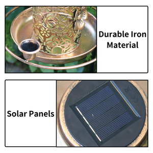 Lanterne de jardin suspendue extérieure décor métallique mangeoire solaire pour oiseaux sauvages avec 3 distributeurs d'eau - Product Image 2