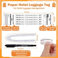 Étiquettes à bagages d'hôtel en vrac avec étiquettes numérotées assorties, étiquettes de réception de bagages en papier avec cordon blanc, billets de réception, étiquettes de vêtements