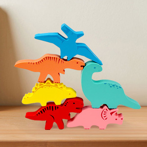 Jouet d'empilage de blocs en bois CPC CE <span class=keywords><strong>Dinosaure</strong></span>, <span class=keywords><strong>jeu</strong></span> d'équilibre Montessori, jouet éducatif précoce pour développer la motricité fine des tout-petits - Product Image 3