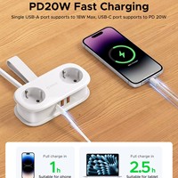 Adaptateur de voyage avec multiprise EU, câble de 1,5 m, prise universelle tout-en-un 10A pour les voyages internationaux, indispensable