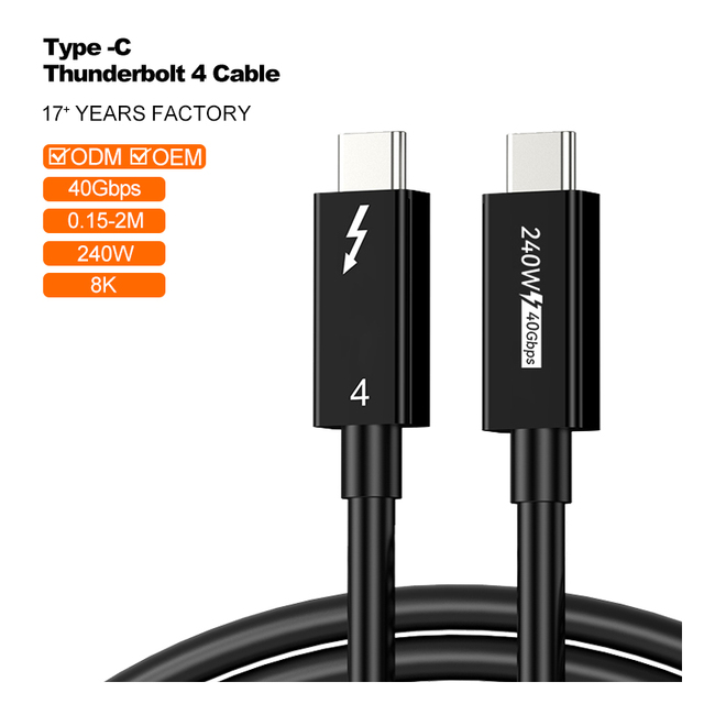 A283-1 Thunderbolt 4 Type C PD 100W High-Speed Data Cable 8K 240W Fast Charging 40G Male-to-Male USB Cable Microphone Amplify