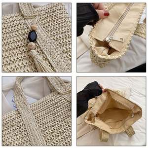 Sac fourre-tout en paille naturelle pour femmes, léger, portable, idéal pour la plage en été, avec fermeture ouverte, durable - Product Image 6