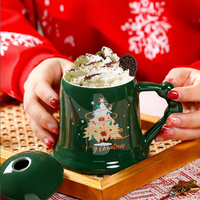 Mug en céramique de Noël simple de 400 ml avec couvercle et cuillère, cadeau de Noël créatif pour le bureau, pour filles