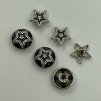 Kancing Bintang Kristal Lapis Ganda, Kancing Lima Titik Berlapis Enamel Hitam dengan Rhinestone Perak untuk Hiasan Pakaian Kasual dan Luaran