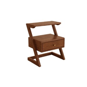 Table de chevet de style vintage en bois massif, table de nuit en forme de Z avec rangement, meubles de chambre à coucher - Product Image 5