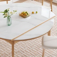 Table à manger moderne pliable et extensible, cadre rond en bois, 6 places, plateau en pierre frittée, mobilier pour la maison et l'hôtel