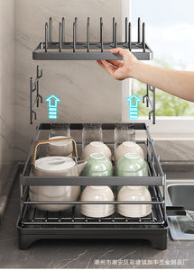 رف تجفيف أطباق معدني مقاوم للصدأ بطبقتين مع حامل للعيدان، مناسب للمطبخ، يقبل الطلبات حسب تصميم العملاء (OEM/ODM) - Product Image 3