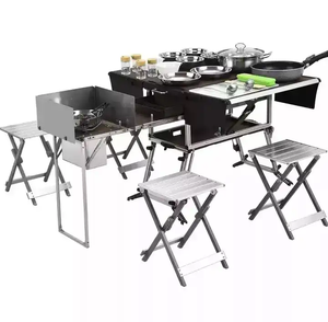 2025 nouveau Style <span class=keywords><strong>Camping</strong></span> cuisine mobile Table de pique-nique pliante avec cuisinière à gaz et <span class=keywords><strong>vaisselle</strong></span> ensemble d'ustensiles de cuisine - Product Image 5