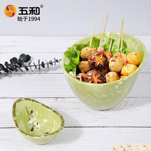 Wuhe Melamine Bowl 12cm Green Flower Pattern Soup Bowl For Home Use - Product Image 4