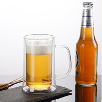 Verres à bière personnalisés à double paroi, chopes à bière, verres à bière en verre borosilicate transparent avec poignée pour la dégustation