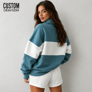 Sudadera Oversize Personalizada para Mujer con Cremallera de Cuarto, Bordado, Estampado, Bloques de Color, Tallas Grandes, Casual, Tipo Pullover, Fabricante de Chándales - Product Image 4