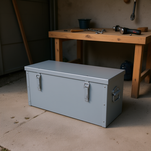 TTAKE Galvanized Steel Trunk <b>Tool</b> <b>Storage</b> Box 40x16x16 Inches Heavy Duty With Latches And Handle - Product Image 3