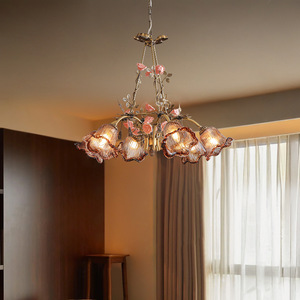 Lustre floral de style français, source de lumière LED multi-têtes, lampe de plafond ronde pour salon - Product Image 2