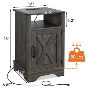 Farmhouse Nightstand Side <b>Table</b> Wooden Rustic <b>Tall</b> Bedside With Electrical Outlets Charging Station Dark - Product Image 4