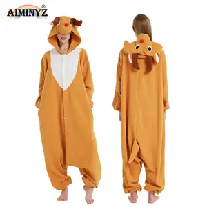 AIMINYZ all'ingrosso inverno animale cartone animato pile polare carino confortevole felpa con cappuccio pigiameria pigiama per le donne natale cervo marrone