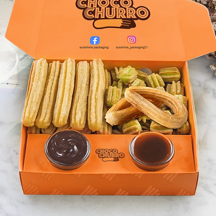 Umwelt freundliche Crepes Papier kegel Verpackung zum Mitnehmen Snacks Waffel Bäckerei Churros Donut Box mit Dip Cup Insert