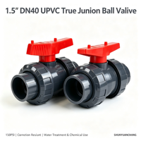 Vanne à boisseau sphérique en plastique DN40 de 4 pouces, 150 PSI, extrémité pressée, durable, en UPVC, à union vraie, manuelle, pour système de traitement des eaux chimiques