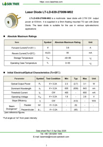 Lasertree LT-LD-639-2700M-M02 Đỏ 639nm Công suất đầu ra 2700mW multimodel Điốt <span class=keywords><strong>laser</strong></span> 9-mm nổi gắn kết Để Gói - Product Image 2