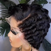 Perruque Courte Bouclée Pixie Cut avec Frontale en Dentelle 100% Cheveux Humains