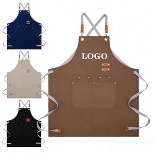 QC QC202550 Custom Logo Cross Back Sleeveless <b>Kitchen</b> Bib Chef <b>Apron</b> 3-Pocket Cotton Canvas Sustainable Modern Restaurant Bar - Product Image 1