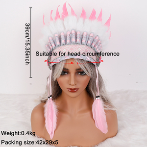 Tocado Indio de Plumas de Pollo Auténticas para <span class=keywords><strong>Mujer</strong></span> Adulta, <span class=keywords><strong>Disfraz</strong></span> de Halloween, Accesorio de Cosplay, Color Personalizado, Talla Personalizada, Cómodo - Product Image 6