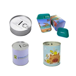 Wholesale Custom Various Styles Kid Piggy Banks Metal Round Shape Tin Coin Box