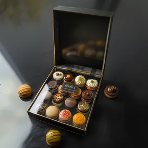 Juego de Cajas de Regalo de cartón negro para galletas personalizadas de lujo, Impresión de dulces, alimentos con divisores, cajas rígidas de embalaje