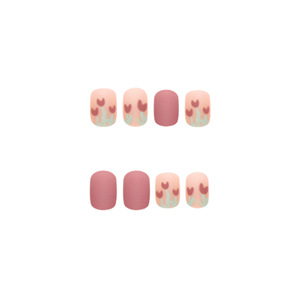 24 faux ongles en plastique, style tulipe, motif cœur, courts, prêts à poser, amovibles, finition soignée - Product Image 5