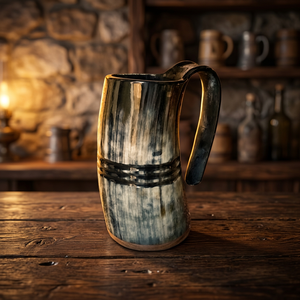 Tazas de Cerveza Estilo Vikingo con Cuerno, Aptas para Lavavajillas, Último Diseño, Tazas de Cerveza de Champán Reutilizables, Cuerno Natural Hecho a Mano, Arte Folclórico, Boda - Product Image 1