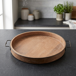 Extraordinary Quality Handmade Wooden Coffee Serving Tray Engraved Logo Metal Handles Christmas Pattern Eco Friendly Household - Product Image 1