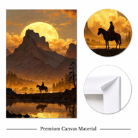 Impression sur toile polyester Giclée 60x90cm, Silhouette de cowboy et lune dorée, Affiche murale moderne non tendue pour décoration de salon
