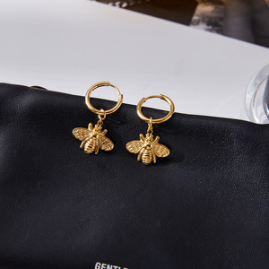 <b>Bee</b> Pendant Earrings 18K Gold Plated Stainless Steel Insect Design Fashion Drop Earrings <b>Gift</b> Jewelry - Product Image 2