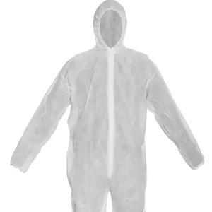 White disposable coverall for minimal risk environments with Elasticated hood wrists waist ankles Safety Clothing