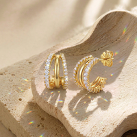 Boucles d'oreilles Huggie Premium en Argent Sterling 925, design multi-cercles, entièrement pavées de Moissanite VVS D ronde et baguette, Bijoux