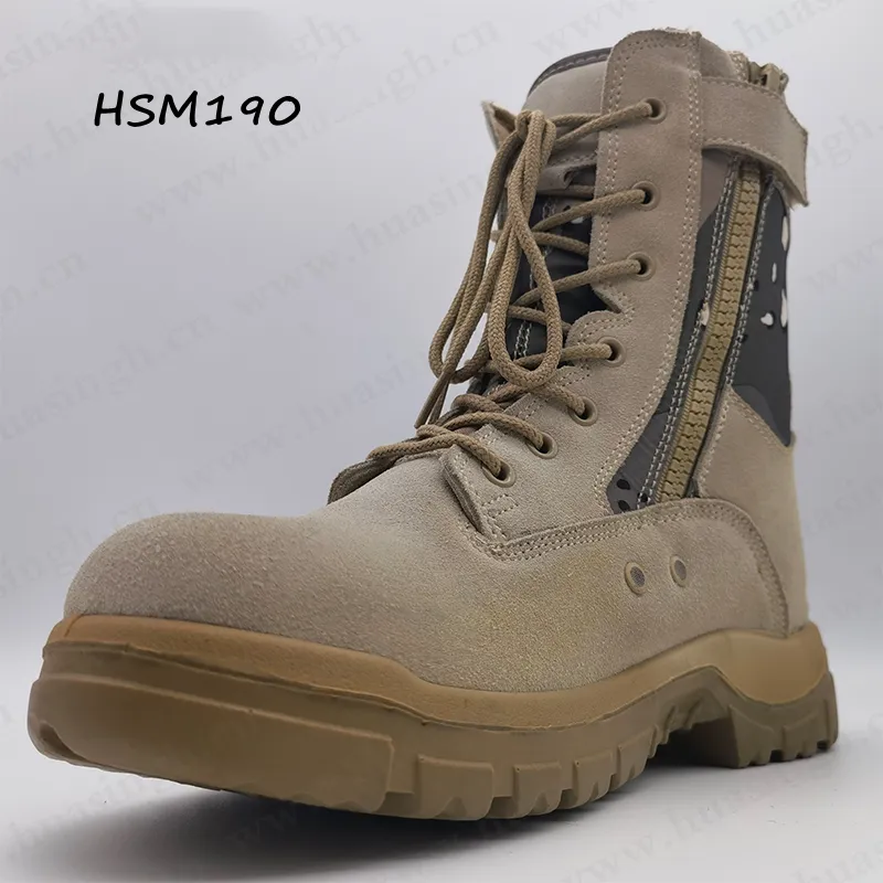 YWQ,6 inch anti-wear PU cold bonding outsole combat boots air hole design sand color hiking boots with side zipper HSM190