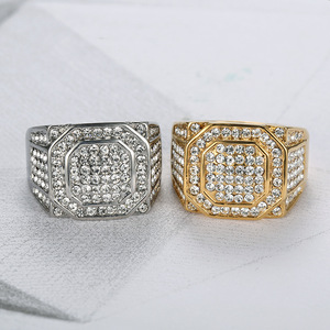 Men's Hexagon <b>Titanium</b> Steel <b>Ring</b> Gold Silver Micro Pave Full Diamond Party Jewelry - Product Image 3