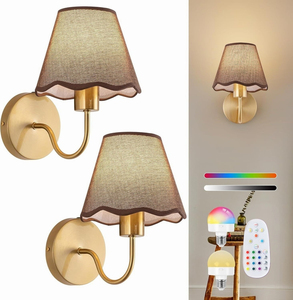 Lámpara de Pared Moderna Escandinava de Cobre con Pantalla de Tela Beige, Bombilla LED Cálida de 3500K, Control Remoto, E26, para Dormitorio - Product Image 5