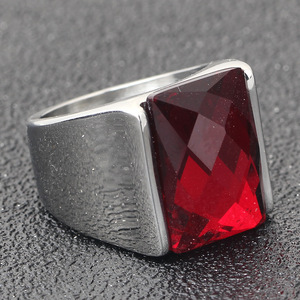 Anillo Piramidal Unisex con Gema Roja, Engaste a Presión, Estilo Geométrico, Joyería de Moda, Regalo - Product Image 3