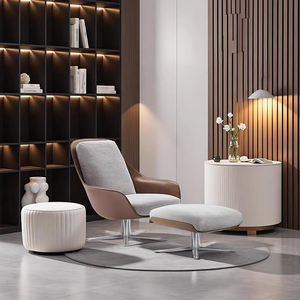 Fauteuil de salon moderne et simple en fibre de verre, personnalisé, en cuir Barenia, en acier inoxydable, fauteuil de lecture, canapé - Product Image 3