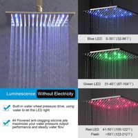 Système de douche pluie LED en laiton avec robinet thermostatique en céramique, jets pluie/jet/massage, pommeau carré de 16 pouces et douchette à main pour salle de bain