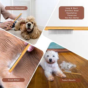 Brosse de toilettage double face en bambou carbonisé avec logo personnalisé pour chats et chiens, peigne anti-puces et brosse à poils pour animaux - Product Image 4